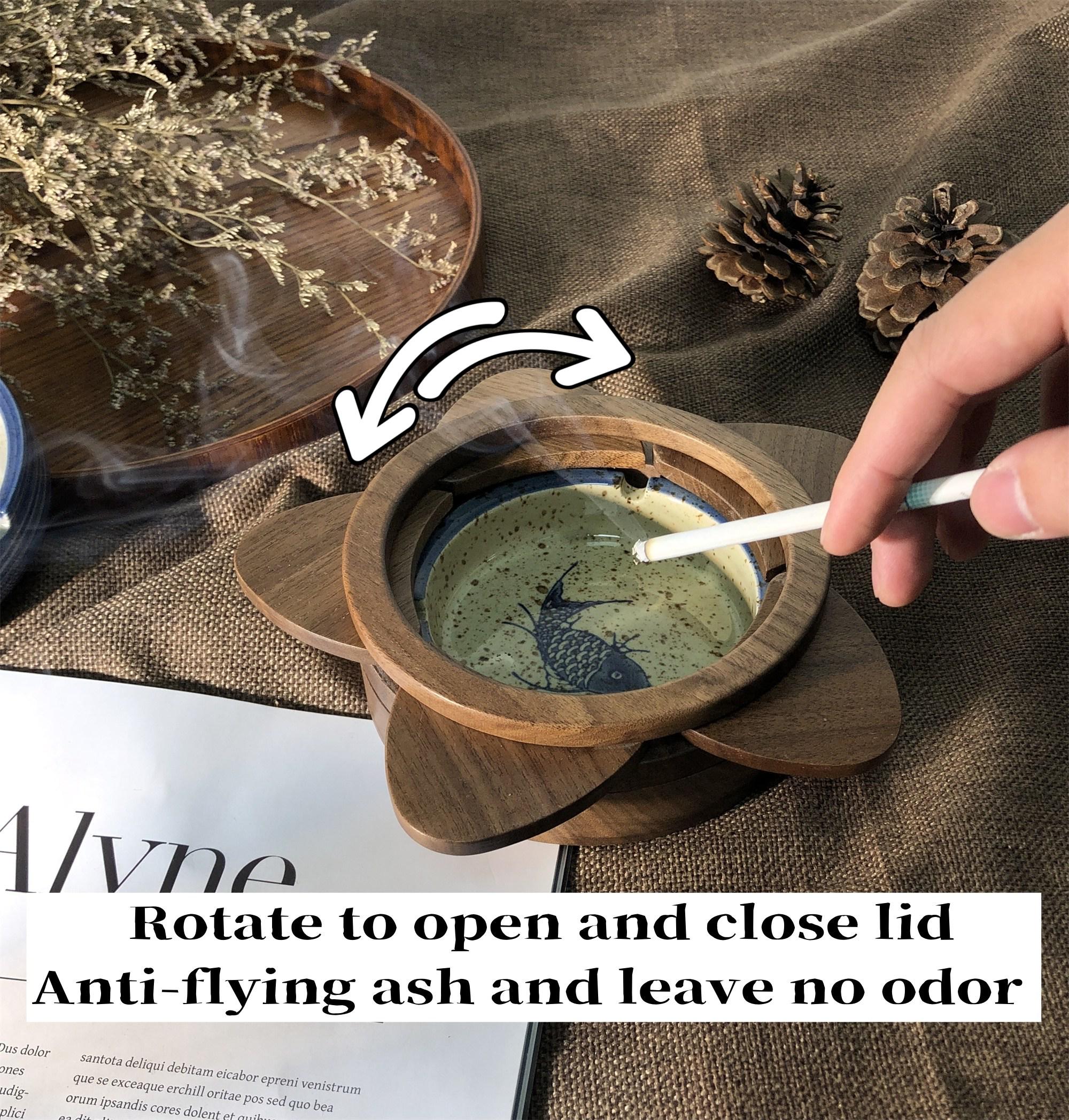 Custom Japanese-style Rotating Lid Magnetic Ashtray,black Walnut