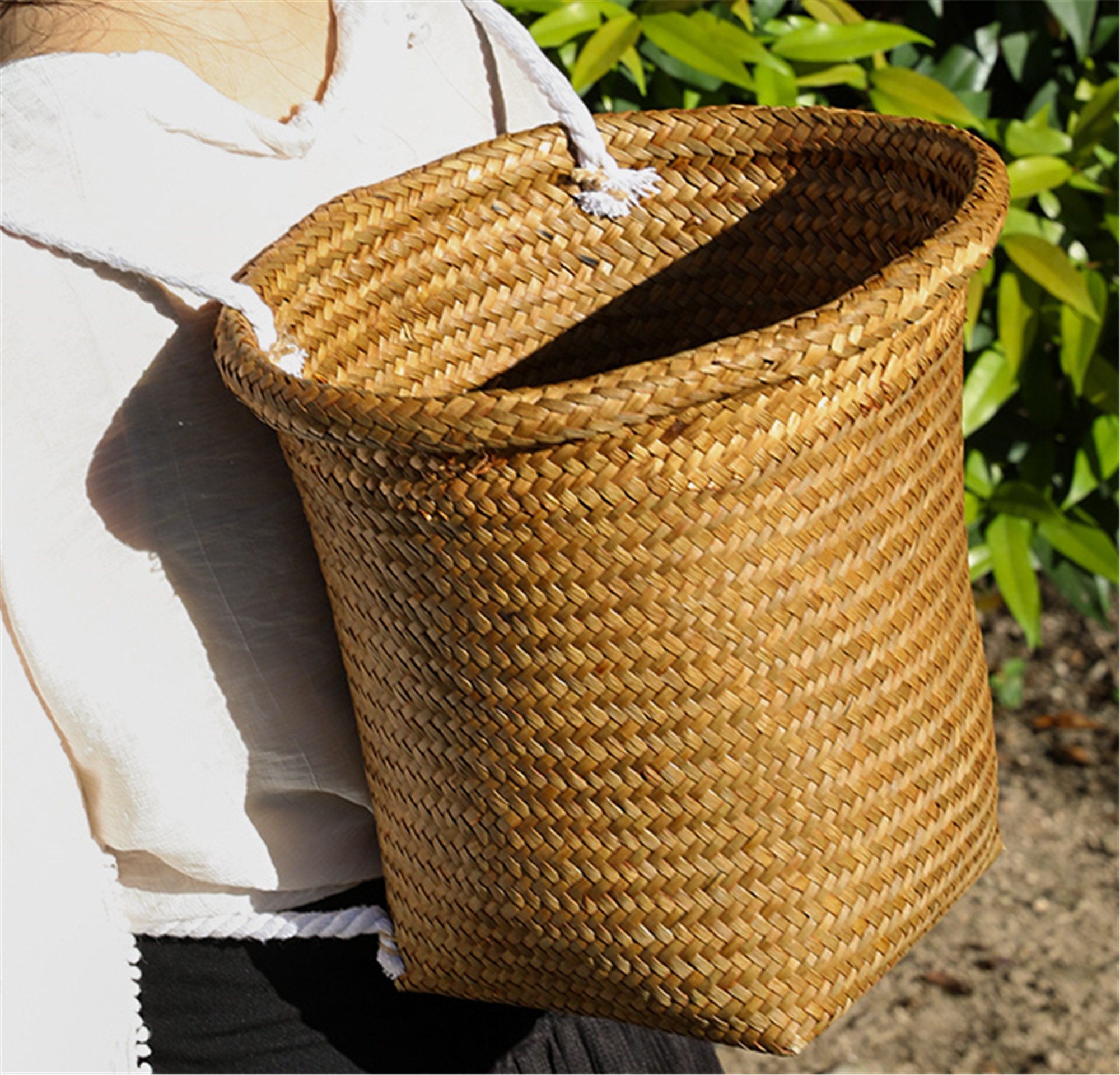 Straw woven basket with straphandmade straw market Etsy