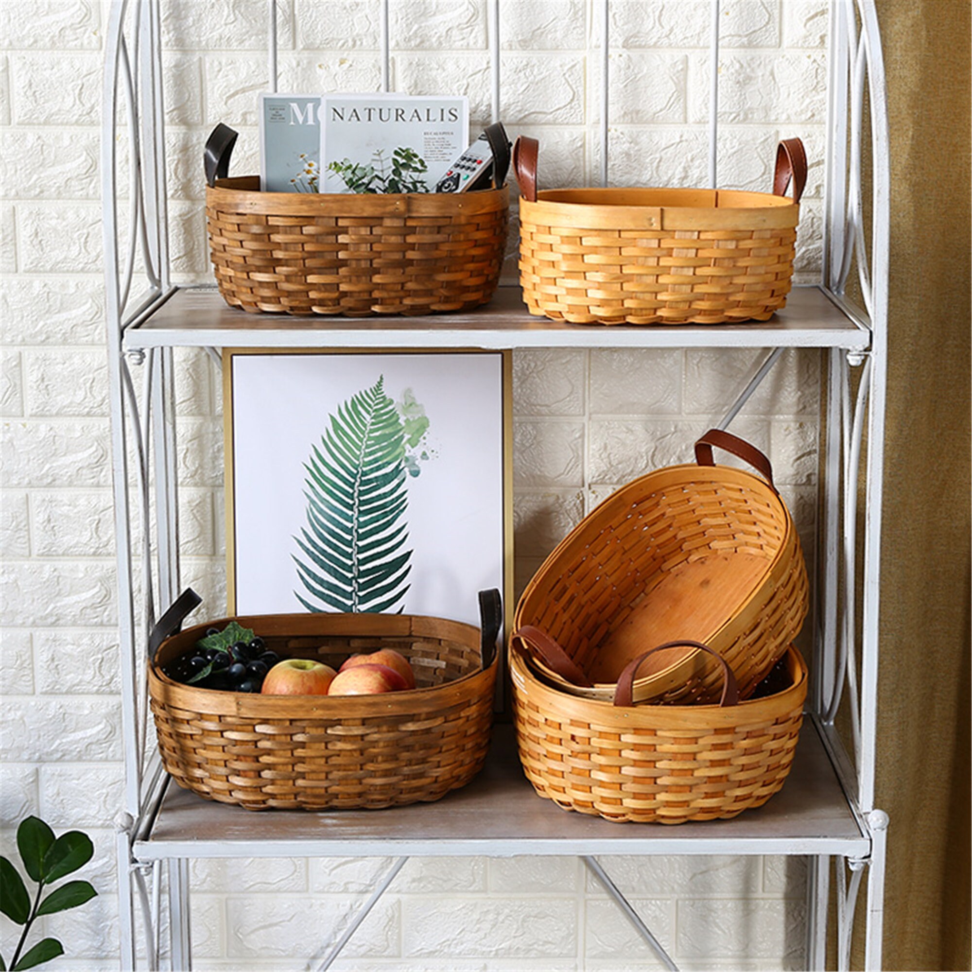 Natural Storage Basket With Leather Handlehand Woven Rattan Etsy
