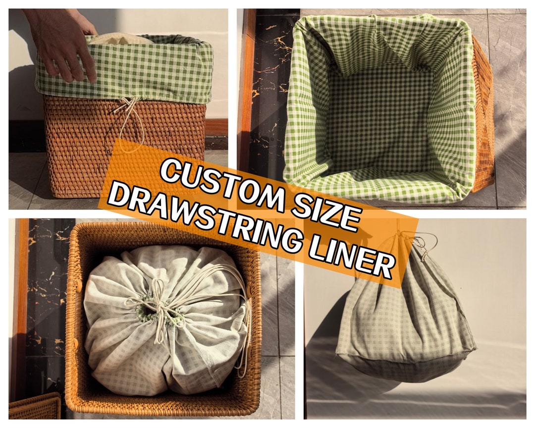 Custom Size Drawstring Basket Liner, Multiple Styles and Colors