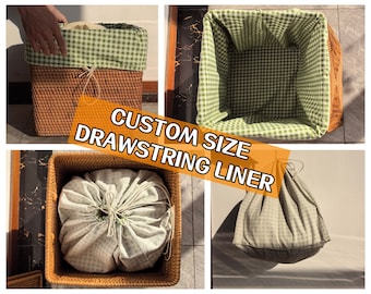 Custom size drawstring basket liner, multiple styles and colors, detachable and washable, home decor (PLEASE READ DESCRIPTION before order)