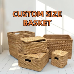 Custom size rattan woven storage baskets with liner and lid,rattan woven storage box, home decor (PLEASE READ DESCRIPTION before order)