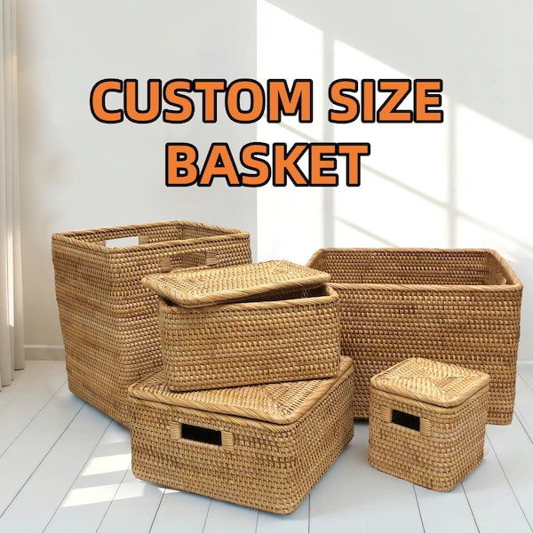 Custom size rattan woven storage baskets with liner and lid,rattan woven storage box, home decor (PLEASE READ DESCRIPTION before order)