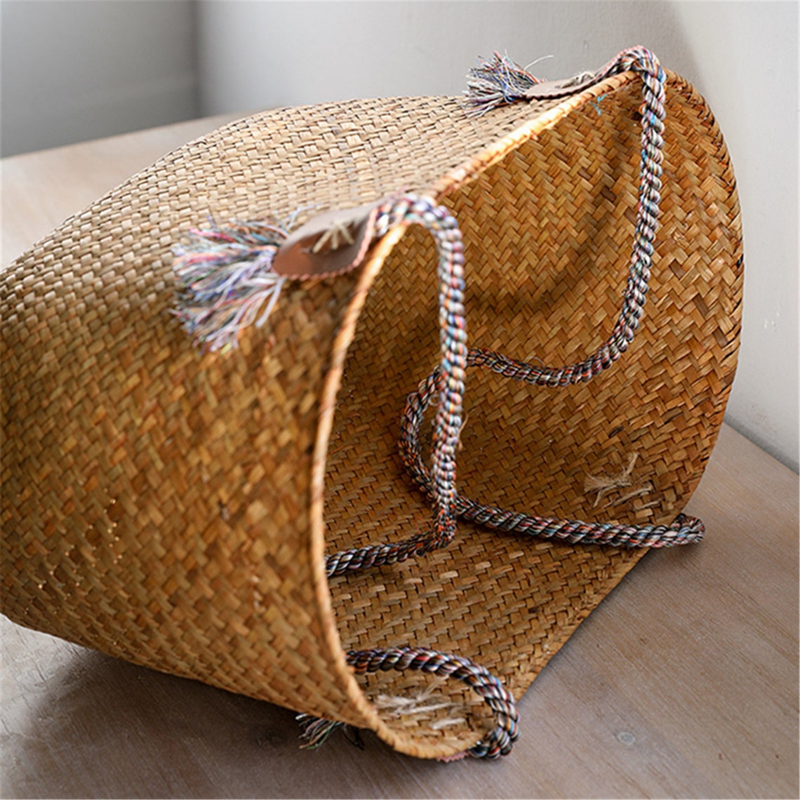 Straw Woven Basket With Handle Oval Storage Basket Etsy