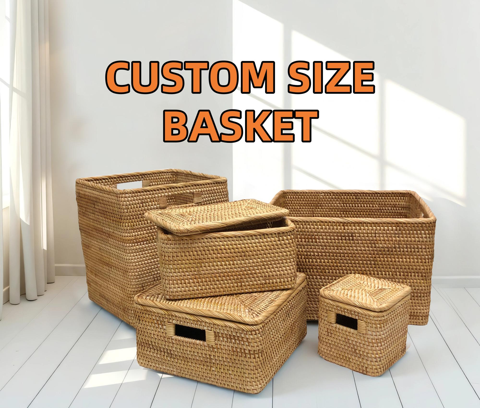 Custom Size Rattan Woven Storage Baskets With Liner and Lid,rattan