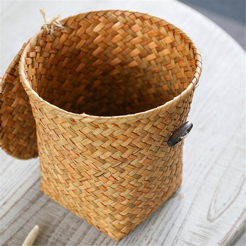 Rattan Aufbewahrungskorb Mit Deckel - Gewebter Organizer 17x15cm
