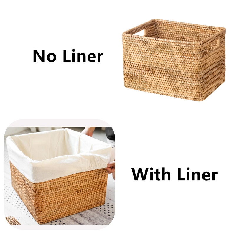 Custom size rattan woven storage baskets with liner and lid,rattan woven storage box, home decor PLEASE READ DESCRIPTION before order image 6