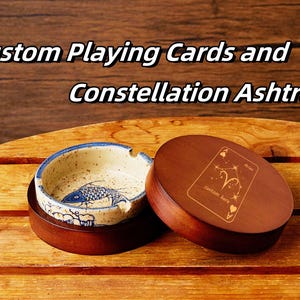 Cartes à jouer personnalisées et cendrier constellation, cendrier rétro en bois et céramique de style japonais, frêne créatif anti-vols avec couvercle, décoration d'intérieur