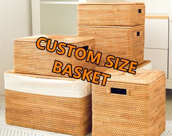 Custom size rattan woven storage baskets with liner and lid,rattan woven storage box, home decor (PLEASE READ DESCRIPTION before order)