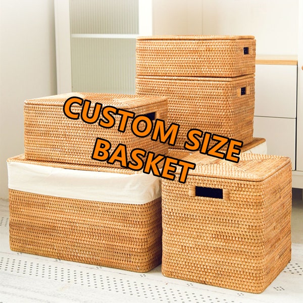 Custom size rattan woven storage baskets with liner and lid,rattan woven storage box, home decor (PLEASE READ DESCRIPTION before order)