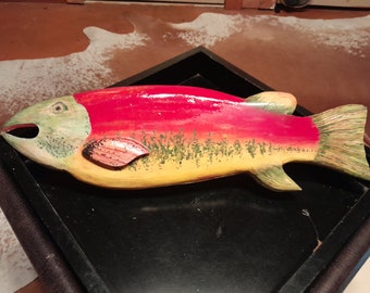 Hand carved, hand painted Sockeye Salmon