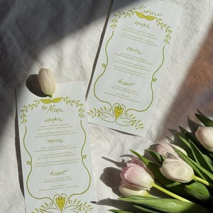 Eleganter Schwan Florale Hochzeitsmenü-Vorlage - druckbare 4 x 9-Zoll-Gartenparty-Menükarte - Sofort Download