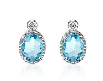 Swiss Blue Topaz Gemstone Earring Drop Dangle Style Earring 2.2 Long 925 Sterling Silver Plated Jewelry Handmade Silver Girl/'s Earring