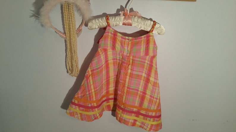 Green Smocking,Sundress,sleeveless,cotton,summer Butterfly Applique Vintage Set of 2 Size 12 Months Summer Dresses Plaid smocking Pink