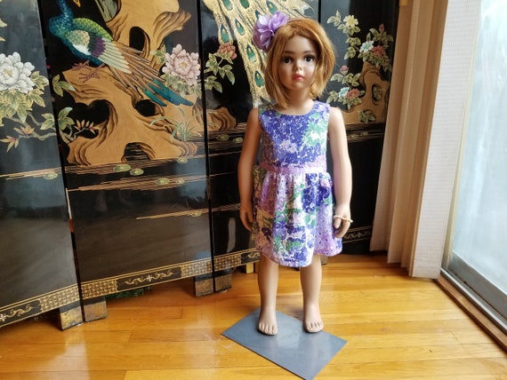Vintage Purple Flowered Formal Sleeveless Girls Dr
