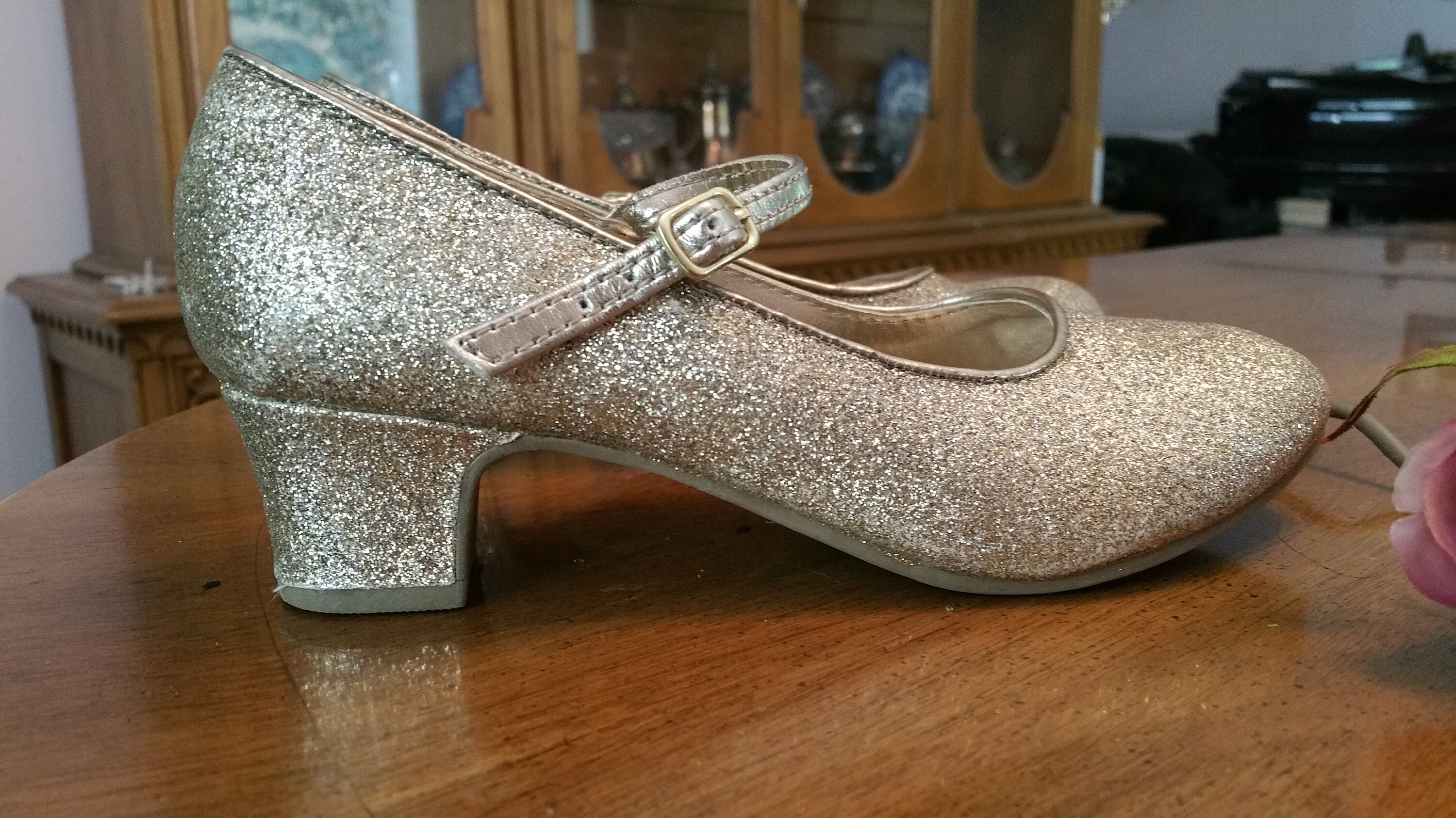 Vintage Gold Sparkled Mary Jane Girls Heeled Shoes Size 2 Etsy