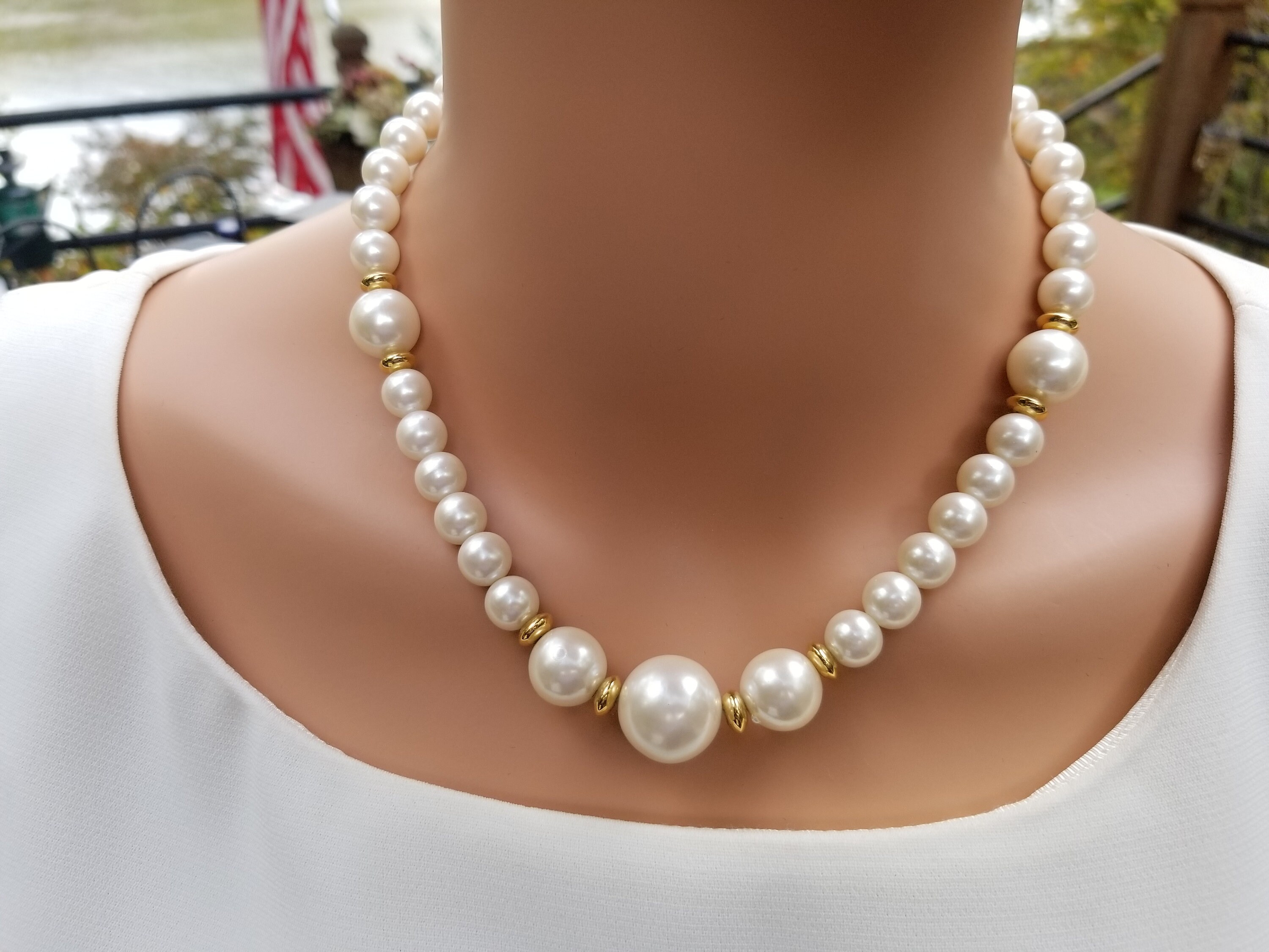 Vintage Faux Pearl Beaded Necklace 16 1/2white Etsy