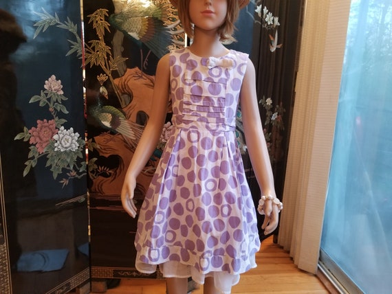 Vintage Purple Polka Dot Sleeveless Girls Dress, S