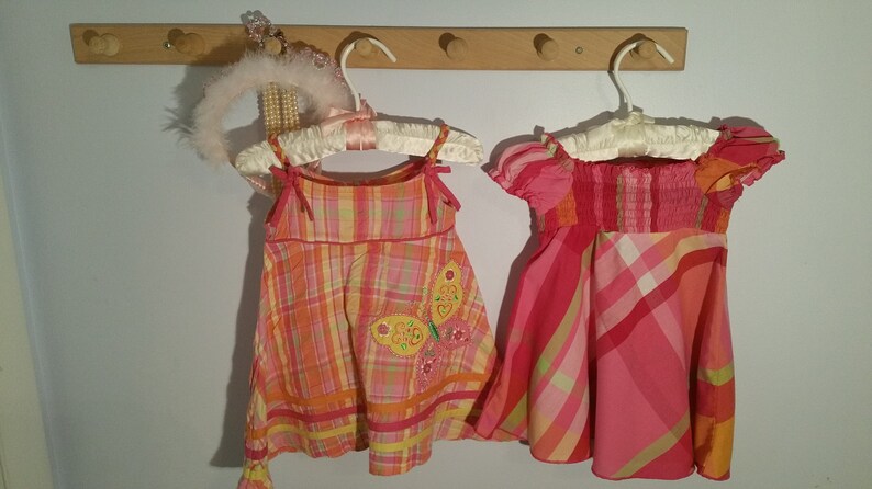 Green Smocking,Sundress,sleeveless,cotton,summer Butterfly Applique Vintage Set of 2 Size 12 Months Summer Dresses Plaid smocking Pink