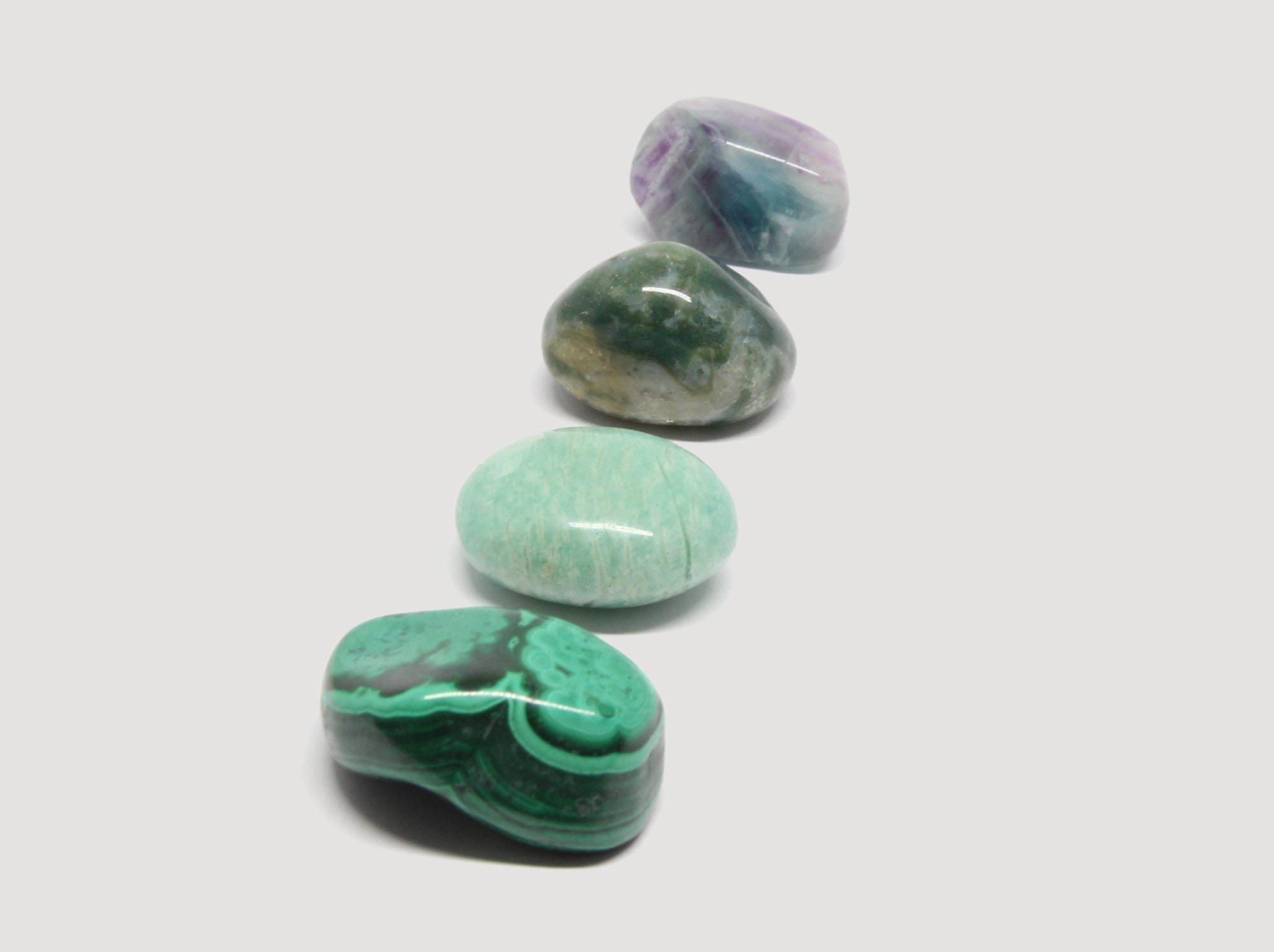 Coffret Pierres Chance avec 4 Cristaux - Agate Mousse Fluorite Malachite Amazonite