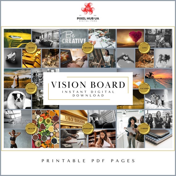 2024 Vision Board Clip Art Book: A collection of Inspiring powerful images,  reflection questions, affirmations for growth, goal setting, the perfect