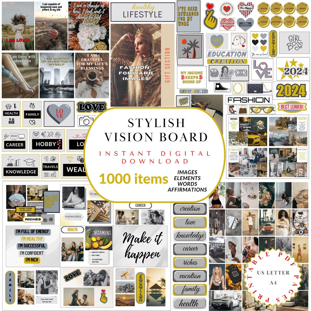 Vision Board Kit 1000 Images Elements Words Affirmation. Digital Vision ...