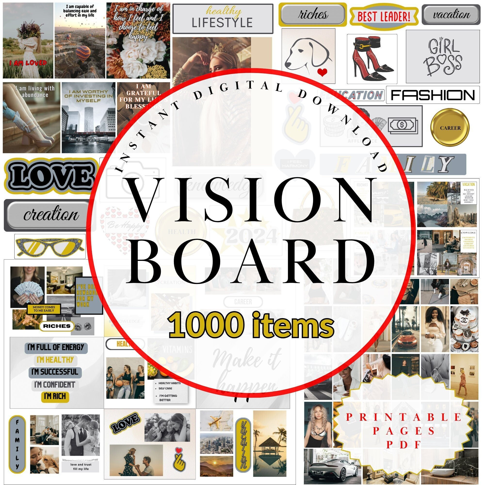 Vision Board Dark/black Classy 1 Wall Kit digital Download 60pcs