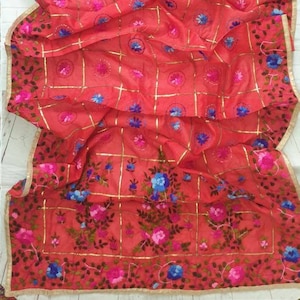 Pakistani Phulkari Dupatta Hand Embroidered Scarf Indian Dupatta Punjabi Phulkari dupatta Embroidered Scarf Chuni Shawl Phulkari Stole