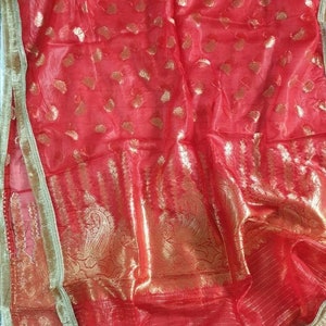Organza Dupatta Red Gold dupatta,Nikha Dupatta,indian Dupatta,Pakistani Wedding dupatta,Mehndi dupatta,bridal Red dupatta,gifts for her