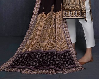 Chal étnico acrílico estampado: bufanda bohemia pakistaní