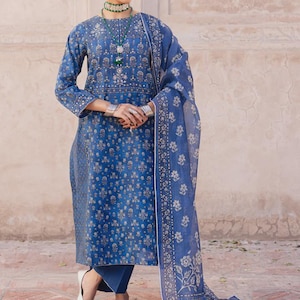 Pakistani suit,Ready to wear dress, Pakistani lawn suit,Batik ready to wear shalwar kameez dupatta,Gifts for wife,Blue shalwar kameez cotton