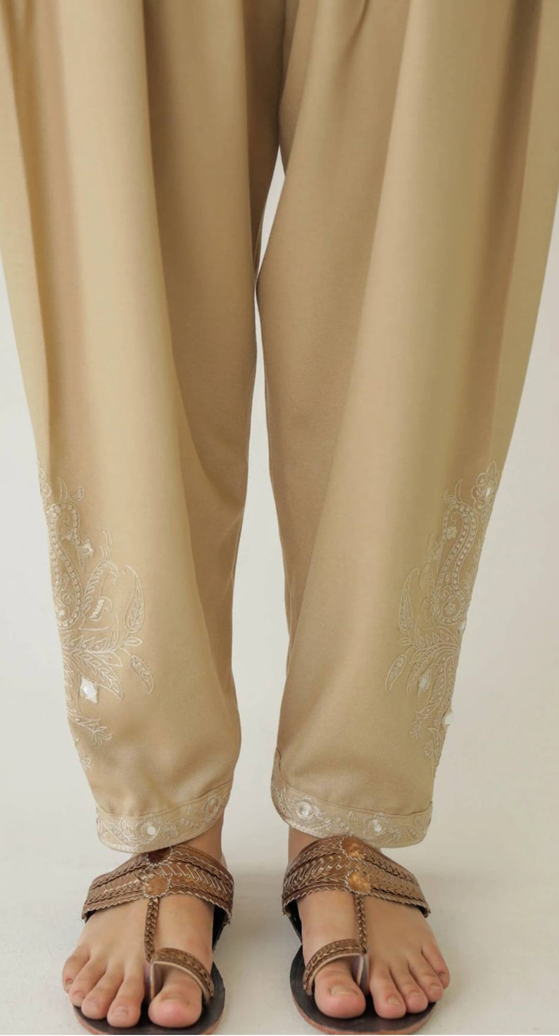 Beige Pakistani Shalwar Pants Trousersbeige Pants Women Embroidered ...
