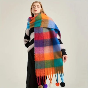 Regenboogsjaal, pluizige wintersjaal, regenboog geruite sjaal, oversized sjaal, gezellige sjaal, sjaal, kerstcadeaus regenboogcadeaus Sacrves