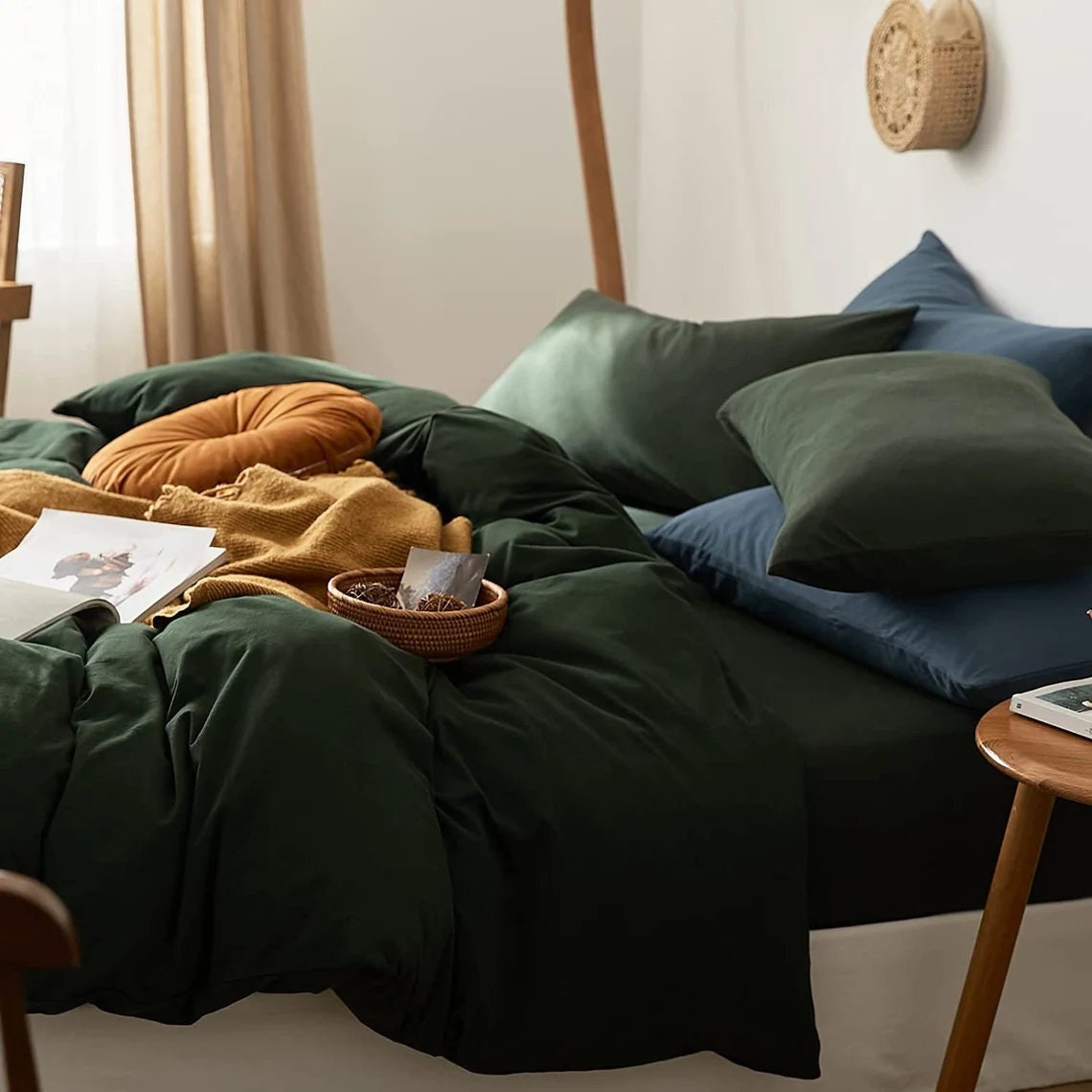 6 Piece Forest Green Cotton Duvet Cover Luxurious Cozy Comfy Etsy