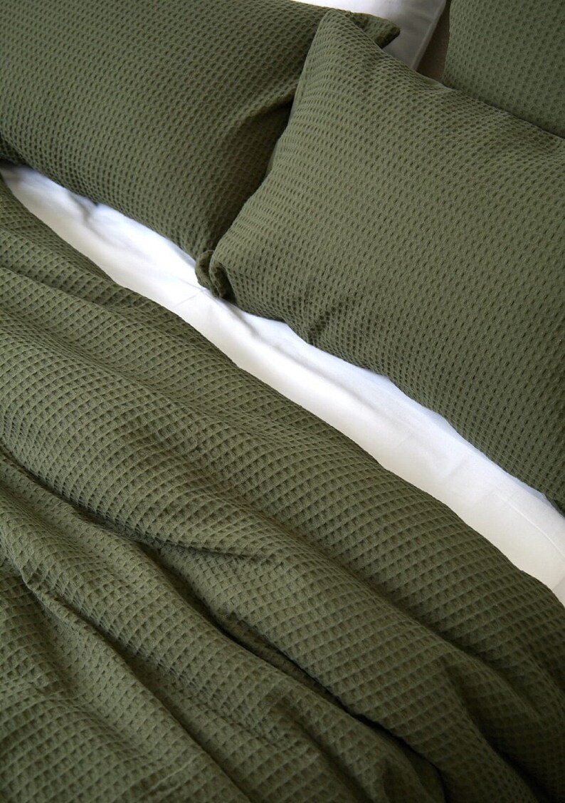 Dark Green Waffle Duvet Cover Waffle Quilt Cover Set Waffle Etsy