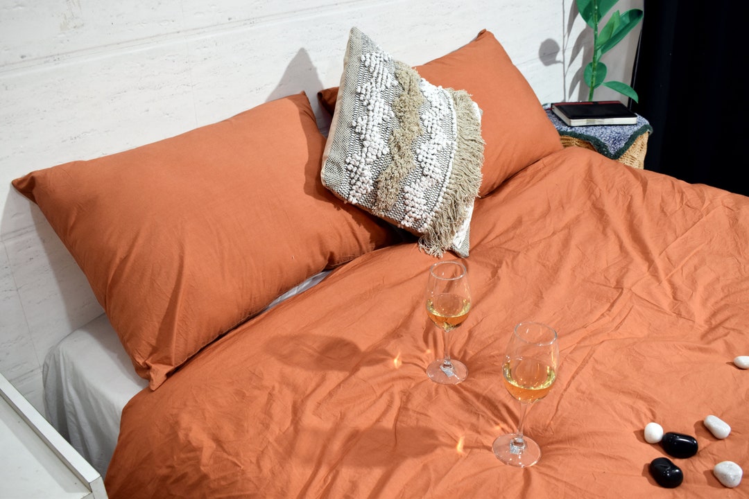 100 Cotton Duvet Cover, Burnt Orange Duvet Cover, Bohemian Bedding Set