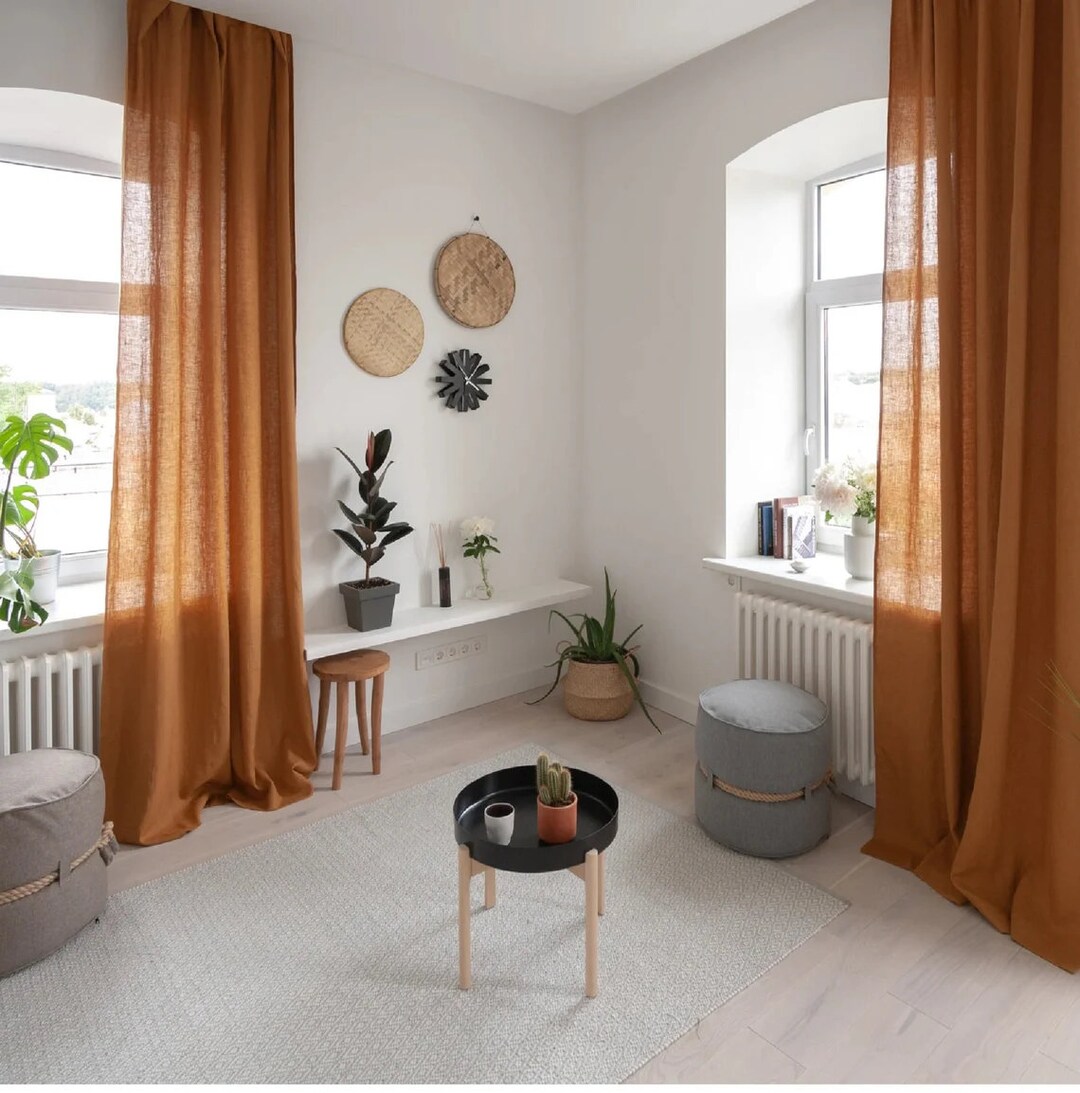 Mustard Linen Curtain Linen Window Drape Stonewashed Linen Etsy