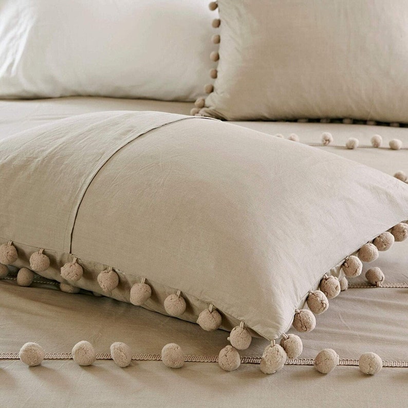 5 Pcs Set Hippie Bohemian White Pom Pom Duvet Cover Bedding Etsy