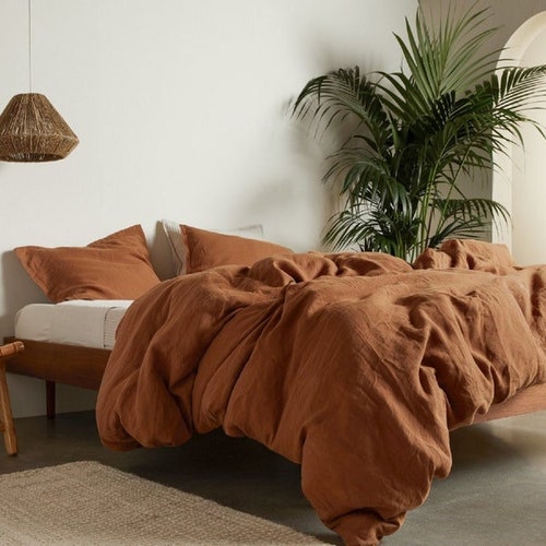 Terracotta Color Linen Duvet Cover Duvet Cover / Stonewashed Etsy