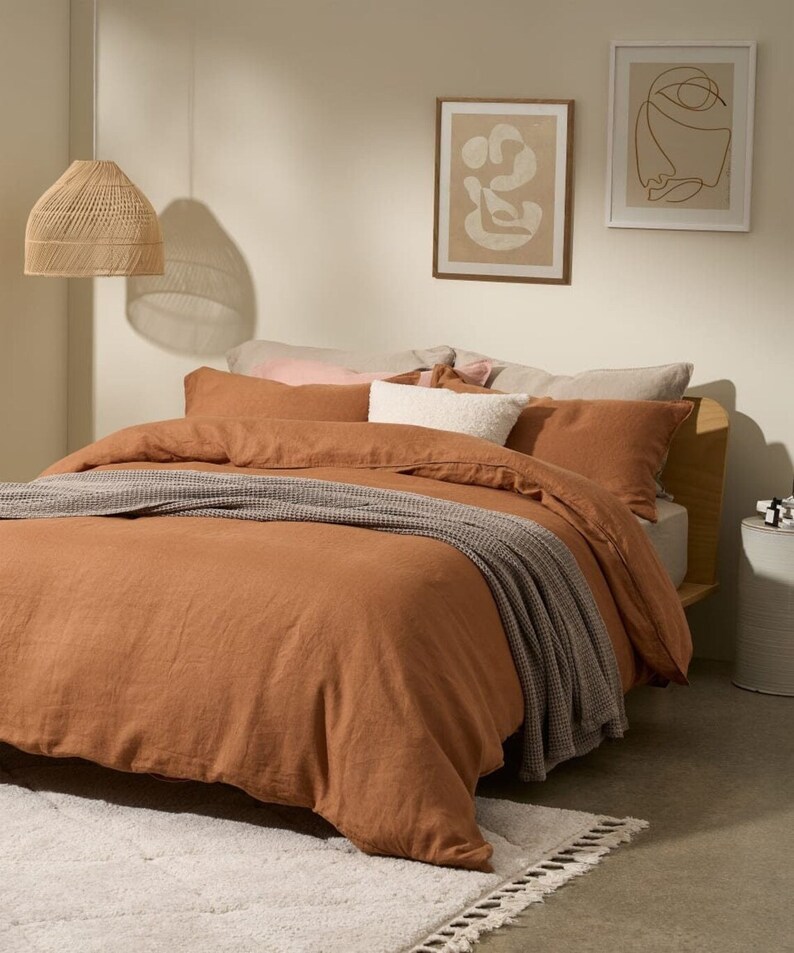 Terracotta Cotton & Linen Duvet Cover Duvet Cover Stonewashed Etsy