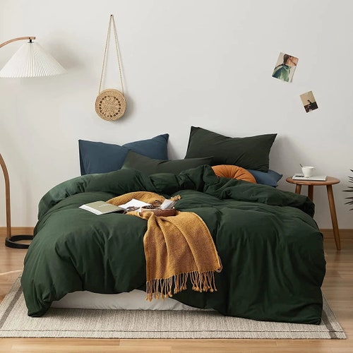 6 Piece Forest Green Cotton Duvet Cover Luxurious Cozy Comfy Etsy