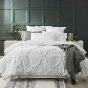 3 Piece Tufted Cotton Duvet Cover set, Luxury Boho Bedding King Queen  Comforter