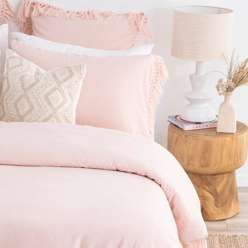 Blush Pink Handmade Fringe Tassel Duvet Cover Baby Pink Soft Etsy