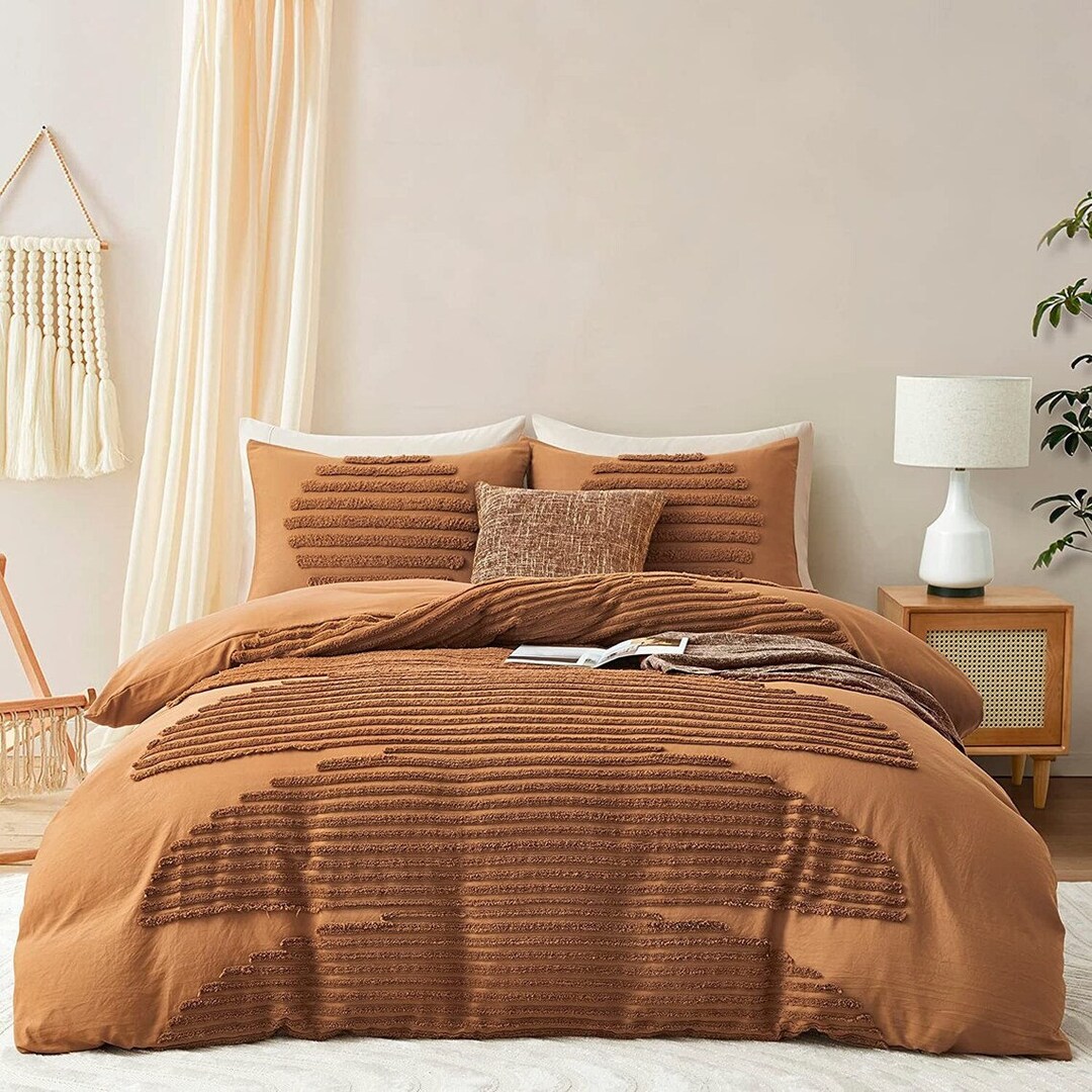 Terracotta Tufted Duvet Cover Set Full Comforter Cover Wave Etsy