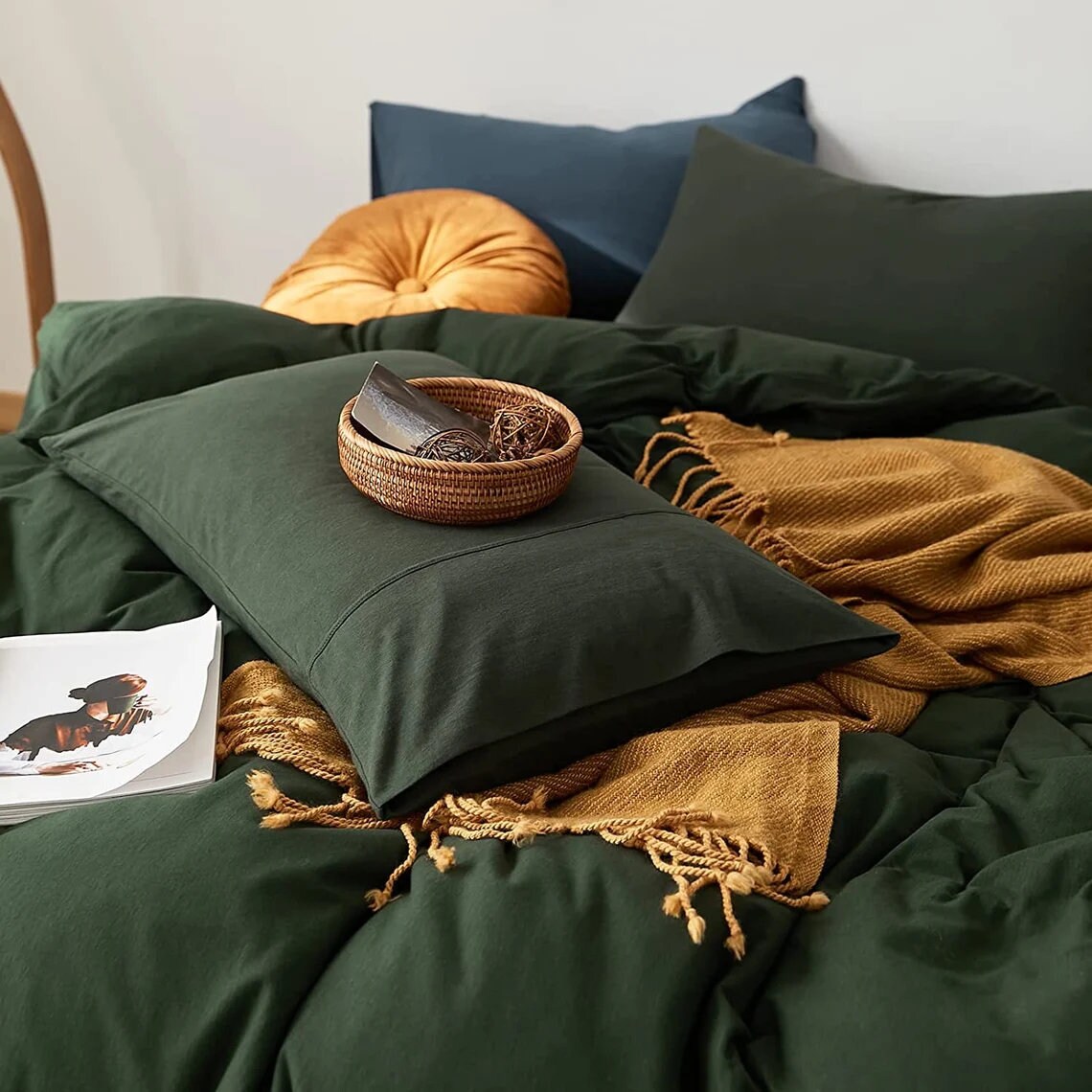 6 Piece Forest Green Cotton Duvet Cover Luxurious Cozy Comfy Etsy
