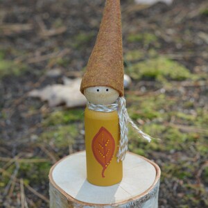 Yellow Fall Autumn Leaf Elf Gnome Peg Doll