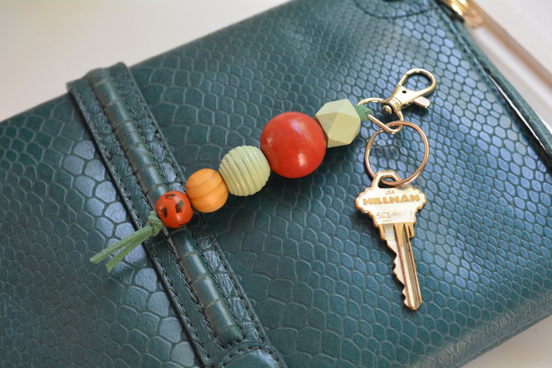 Handmade Wooden Bead Keychain Mint Green and Rust Hand-painted - Etsy