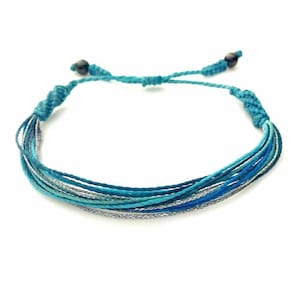 Turquoise Friendship Bracelet | Aqua and Silver Cord Bracelet | Bday Gift Best Friend Bracelet | Adjustable Waterproof Aqua String Bracelet