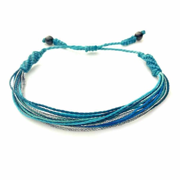 Turkoois vriendschapsarmband | Aqua en zilveren koordarmband | Verjaardagscadeau beste vriend armband | Verstelbare waterdichte Aqua String-armband