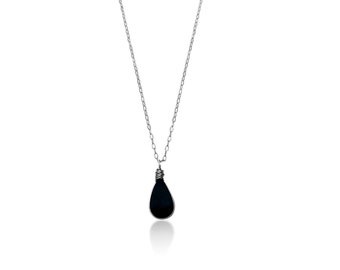 Black Obsidian Necklace for Women  | Obsidian Pendant | Black Teardrop Necklace | Tiny Black Necklace Delicate 16 Inch 18 Inch 20 Inch Chain